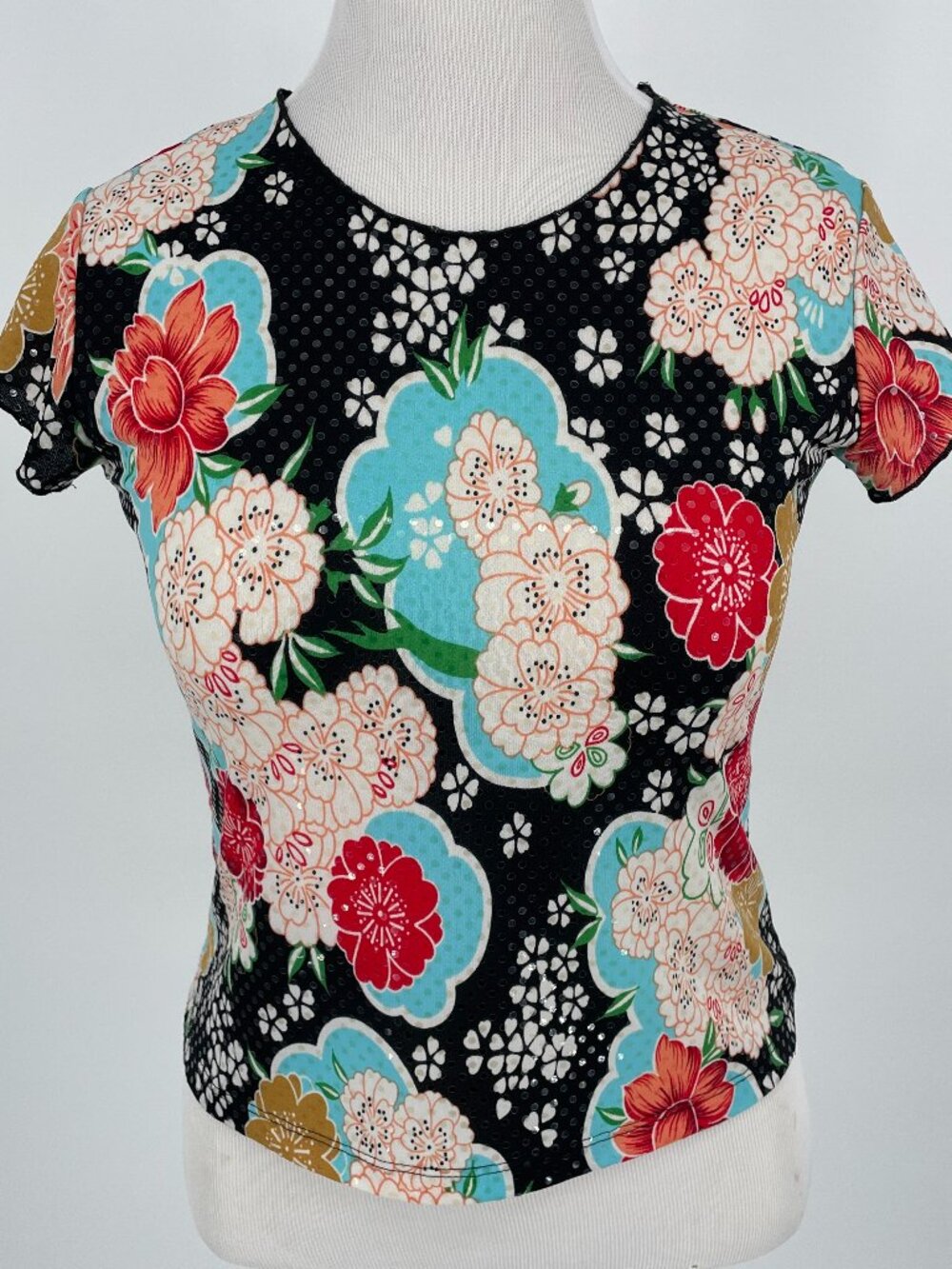 Vintage Y2K Jaipur Petite Clear Sequin Floral Top PM